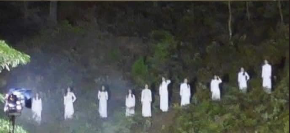 ▲近日在越南一場馬拉松比賽中出現一群女孩站在跑道旁，身著奧黛為選手加油，但在漆黑的夜晚下看上去宛如阿飄。（圖／翻攝自推特）