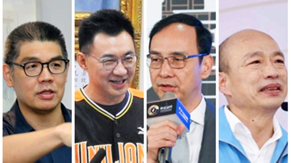 ▲2021年是國民黨主席選舉年，現任黨主席江啟臣（左二）展開「主席保衛戰」，外界好奇，潛在競爭對手如韓國瑜（右一）、朱立倫（右二）、連勝文（左一）等人的動向。（組圖／NOWnews 資料庫）