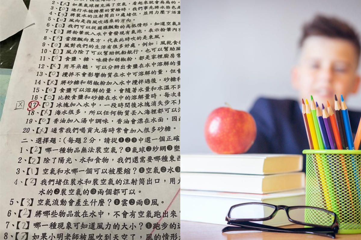 ▲網友看了3遍考卷，還是不知道兒子到底錯在哪。（示意圖／翻攝自《爆系知識家》及《pexels》 ）