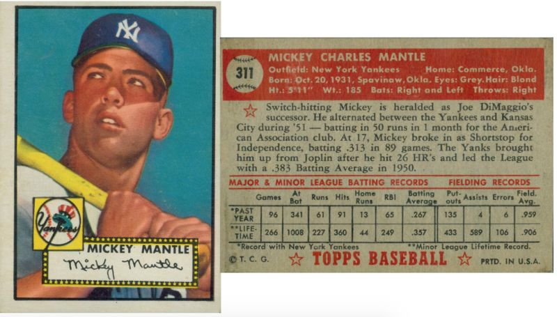 ▲ 1952 ToppsMickey Mantle球員卡再度創下天價。（圖／取自大聯盟官網）