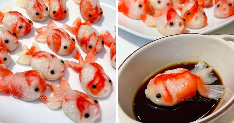 ▲金魚蝦餃由蝦仁、豬絞肉、芹菜製成。(圖/擷取自Minmin