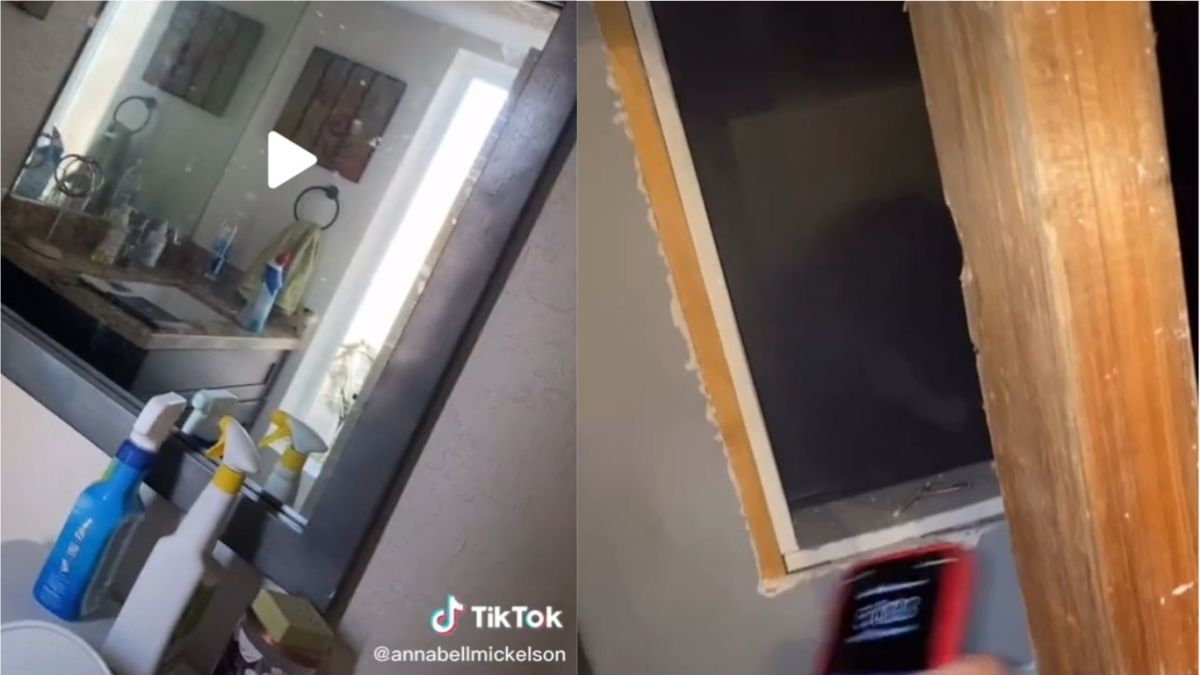 ▲美國一對新婚夫妻在TikTok上分享搬新家後發現藏有詭異暗房的經歷，沒想到前房主的身分更讓網友們直呼可怕。（圖／翻攝自TikTok @annabellmickelson）