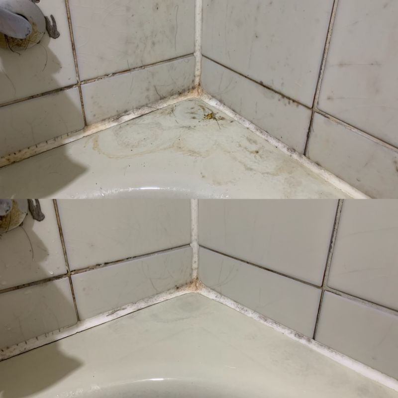 ▲使用過高樂氏CLOROX「萬用強力去污清潔劑」,可以擦去陳年的浴缸髒污,把乾淨還給家裡。(圖/記者鄭志宏攝)