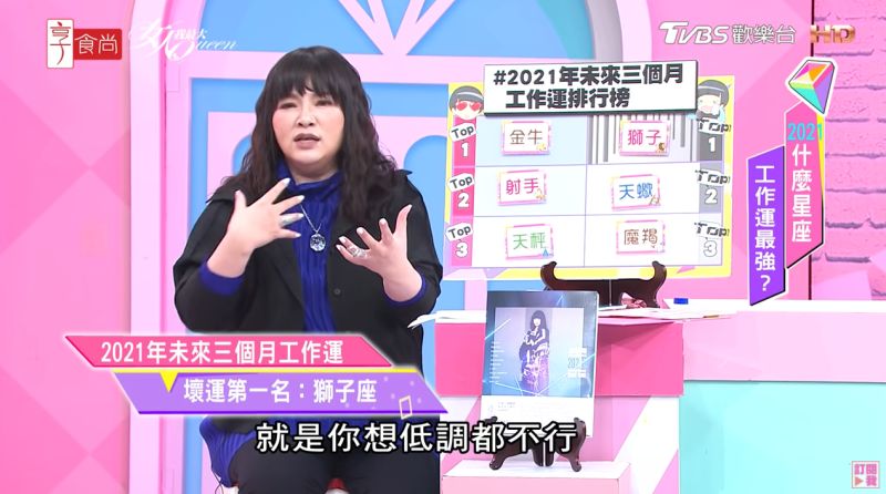 ▲唐綺陽公布未來3個月工作運差星座排行。(圖/女人我最大YouTube)