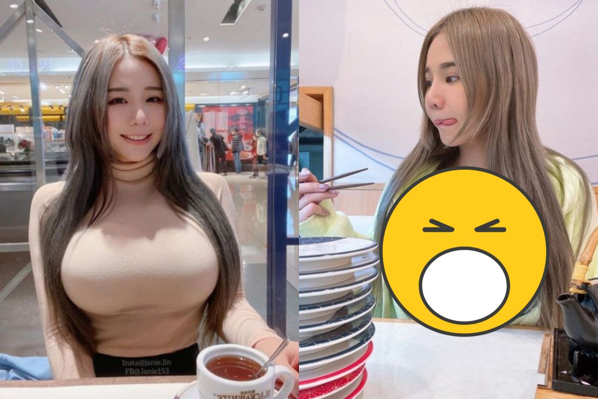 ▲F級插畫家泥泥學姐嗑壽司，暗黑心機走光。（圖／泥泥學姐 IG） 