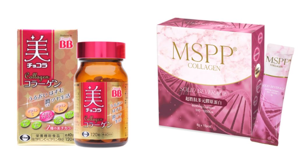 ▲美神契約 mspp 超胜肽多元膠原蛋白 15入 NT$990；Chocola BB Collagen膠原錠 NT$880。（圖／美神契約、Chocola BB官網）