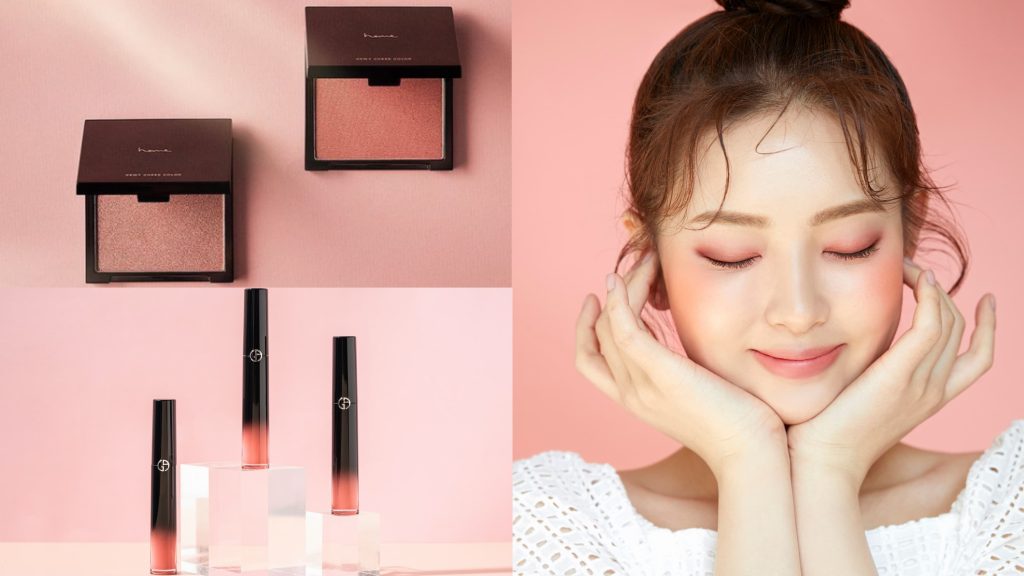 ▲粉嫩的「草莓系彩妝」讓人融化。（圖／Giorgio Armani、I’M MEME、翻攝自IG@hemecosmetics）