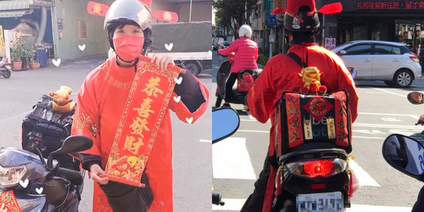▲網友表示遇到外送員變裝還送紅包跟糖果,逗得她哈哈大笑。(圖/爆廢公社二館)