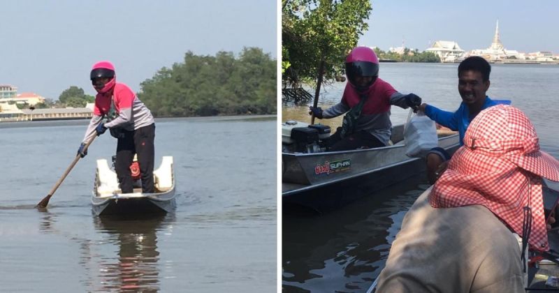 ▲近日，一名泰國網友貼出數張Foodpanda外送員在邦帕空河「水上送貨」照片，被臉書網友瘋傳，這幅景象讓許多網友嘖嘖稱奇。(圖|Pradit Saengdee臉書)
