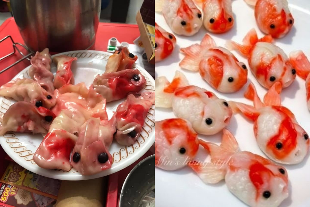 ▲有網友挑戰做「金魚蝦餃」，成果卻讓她哭笑不得。（圖／翻攝自《爆廢1公社》及 《Minmin Chang》臉書）