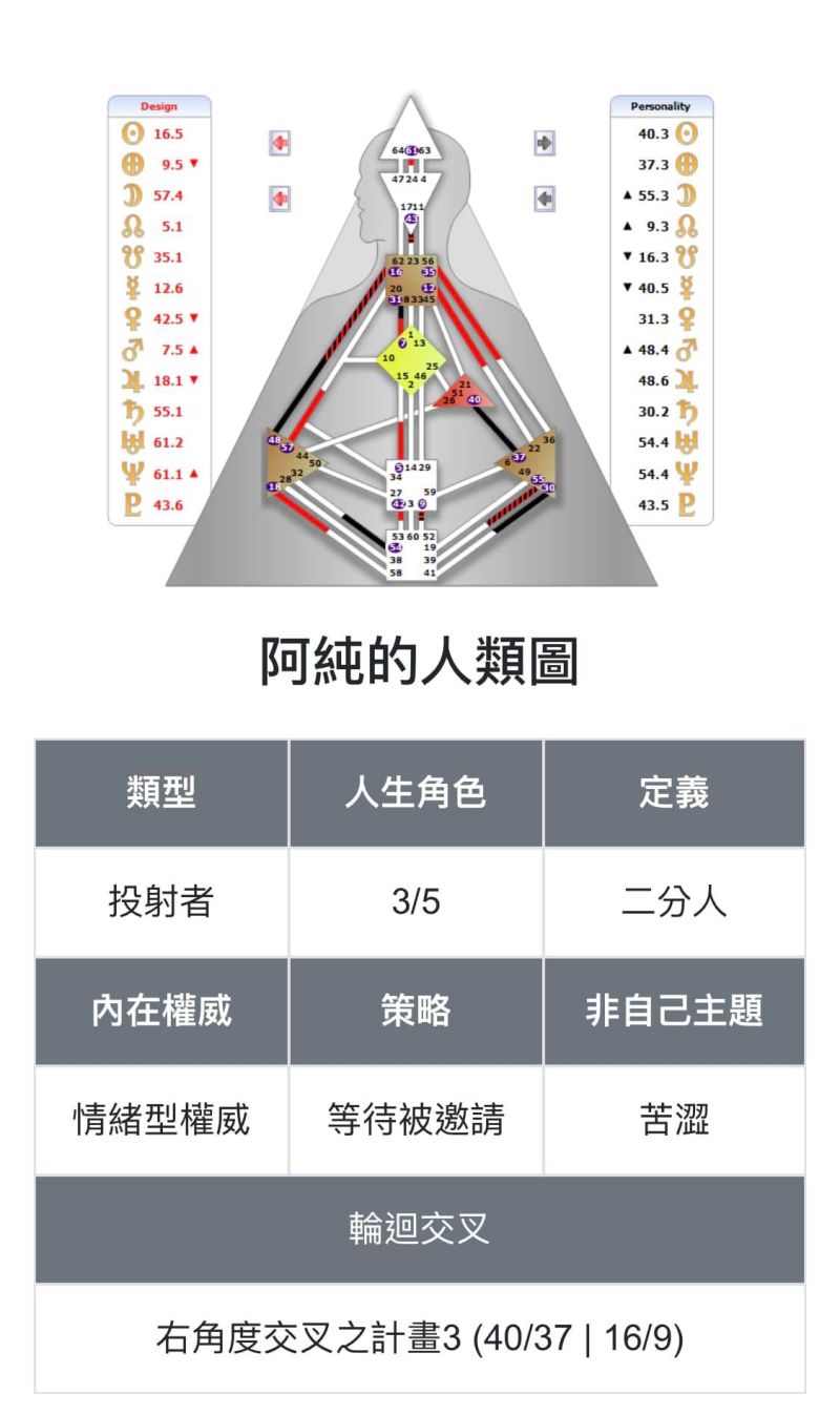 ▲▼雞排妹的人類圖（上圖）和紫微命盤。（圖／雞排妹臉書）