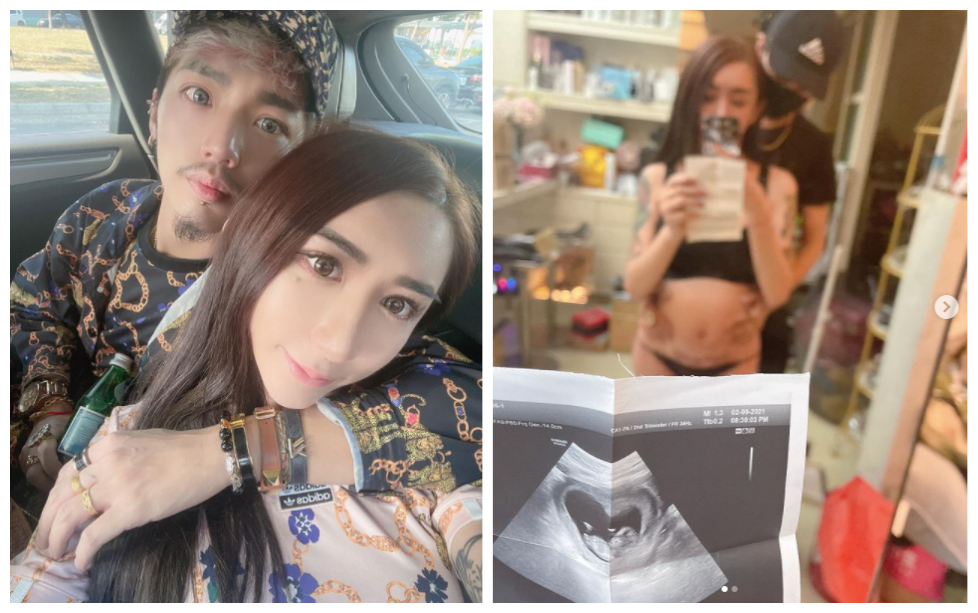 ▲變性網紅罔腰（左圖右、右圖前）懷孕一事引起爭議，鬼才阿水曝嚴重影響。（圖／翻攝罔腰IG）