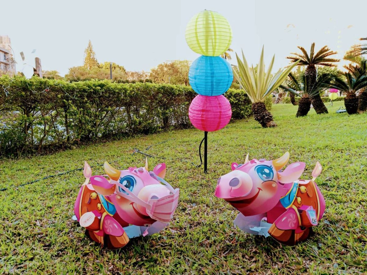 ▲中市府元宵小提燈造型可愛的小粉牛，供不應求，市長盧秀燕表示，因為預算的關係，不再加碼製作(圖／觀旅局提供2021.2.22)