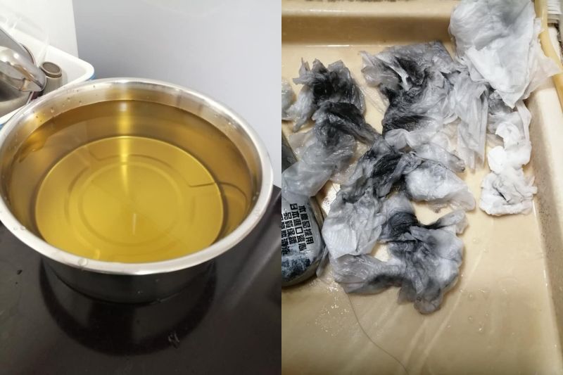 ▲有網友買了全新不繡鋼鍋,回家一用竟發現鍋內外都冒出一堆黑油,上網查詢才發現自己少了開鍋步驟。(圖/翻攝《爆怨公社》)
