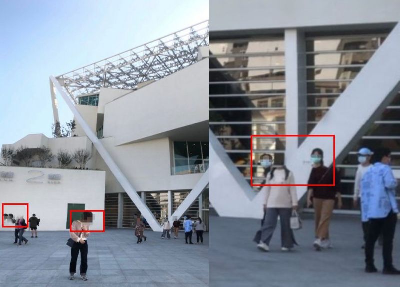 ▲一名女網友分享朋友和男友到台南美術館遊玩，男方替女方拍攝的「詭異斷頭照」。（圖／翻攝自《Dcard》）