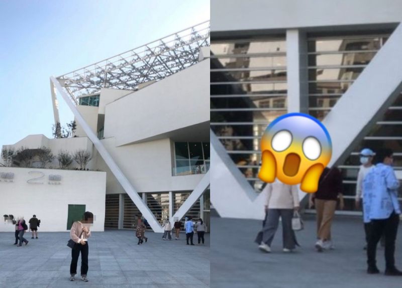 ▲一名女網友分享朋友和男友到台南美術館遊玩,男方替女方拍攝的「詭異斷頭照」。(圖/翻攝自《Dcard》)
