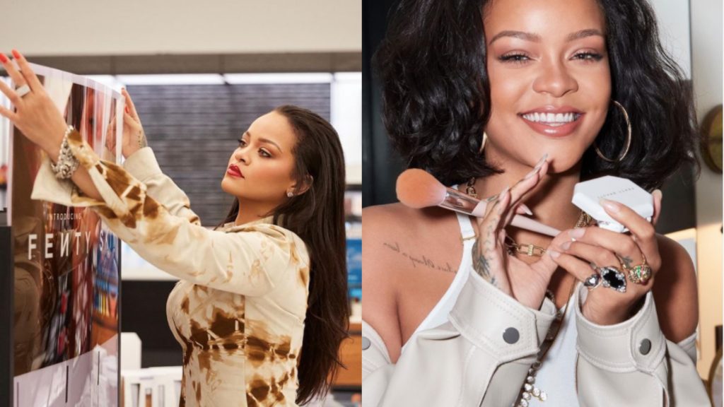 ▲蕾哈娜（Rihanna）經營副業有成，靠美妝成為億萬富翁，如今即將升格當媽媽。（圖／翻攝自IG@badgalriri、fentybeauty）