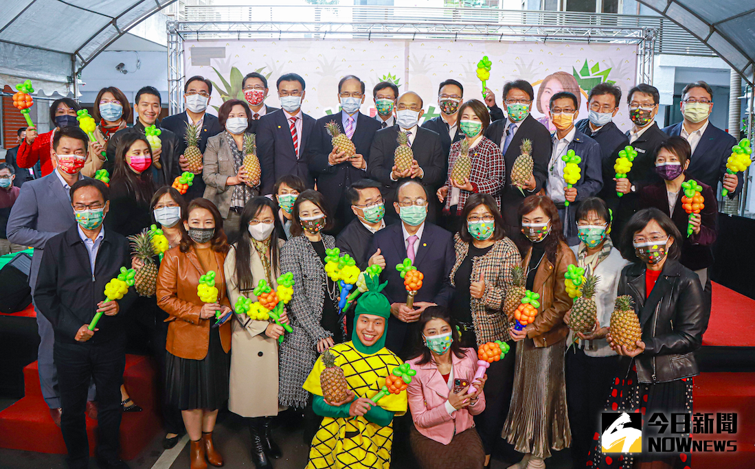 ▲民進黨立委周春米舉辦「米鳳有約-是誰住在屏東的大鳳梨裡？！」推銷屏東金鑽鳳梨，包含行政院長蘇貞昌、立法院長游錫堃、立法院副院長蔡其昌、農委會主委陳吉仲、屏東縣長潘孟安與民進黨籍立委等都出席支持農民。（圖／記者葉政勳攝，2021.02.03）