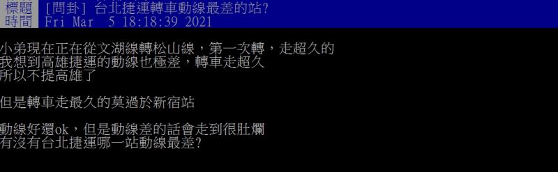 ▲原PO好奇「有沒有台北捷運哪一站動線最差？」（圖／翻攝PTT）