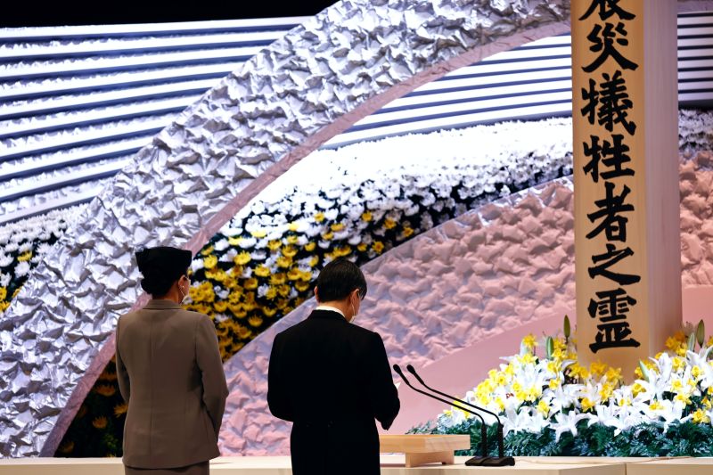 ▲日本政府舉辦311大地震10週年追悼式，日皇德仁首度出席。（圖／美聯社／達志影像）