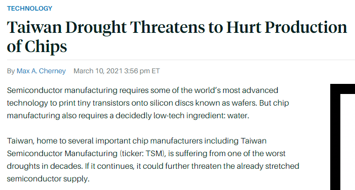 ▲美國有財經周刊關注近期的台灣乾旱問題，點名恐將影響晶片生產。（圖／翻攝自《巴隆》網站）