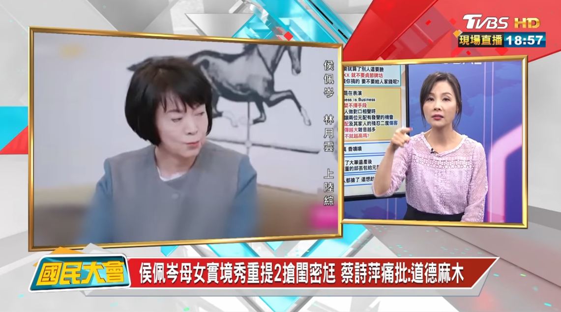 ▲侯佩岑母女談搶尪往事並非只為酬勞，許聖梅曝另有內幕。（圖／國民大會Youtube） 