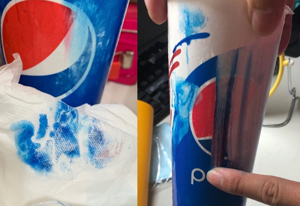 ▲網友分享自己去買肯德基飲料時，卻發現杯子外圍開始掉色。（圖／Dcard）