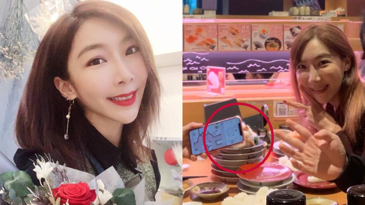 ▲李宓跟團吃免費鮭魚壽司，被發現留下不少醋飯沒吃（紅圈處），遭轟糟蹋食物。（圖／畢獅國際娛樂提供、李宓臉書）