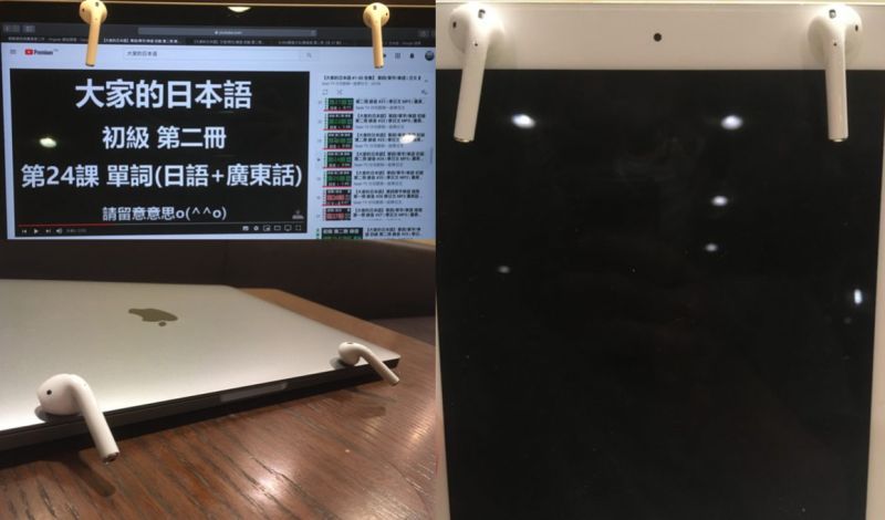 ▲先前就曾有網友在PTT分享AirPods可以吸在ipad、mac上的圖片。（圖／翻攝自PTT）