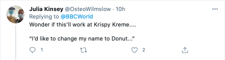 ▲甚至有網友表示希望可以把名字改成「Donut」（甜甜圈），享用免費的Krispy
