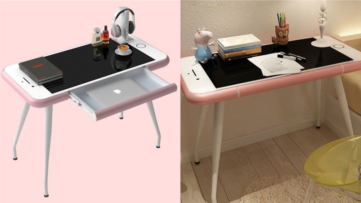 ▲近期韓國1間公司則推出「10x10」的等比例放大iPhone桌，讓不少網友笑稱這完全可以帶到班上炫耀自己有最大的iPhone。（圖／翻攝自推特）