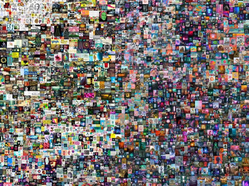 ▲綽號「Beeple」的數位藝術家溫克爾曼（Mike Winkelmann）創作的數位作品「每日：第一個500天」。（圖／美聯社／達志影像）