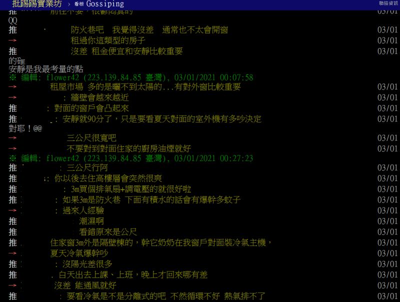 ▲不少曾住過窗靠防火巷房子的網友，認為夏天可能會出現冷氣噪音、蚊子多等問題。（圖／翻攝PTT）