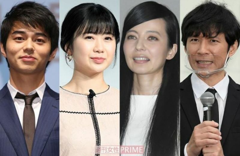 ▲東出昌大(左起)、福原愛、貝琪、渡部建登上不倫名人排行榜。(圖/翻攝週刊女性)