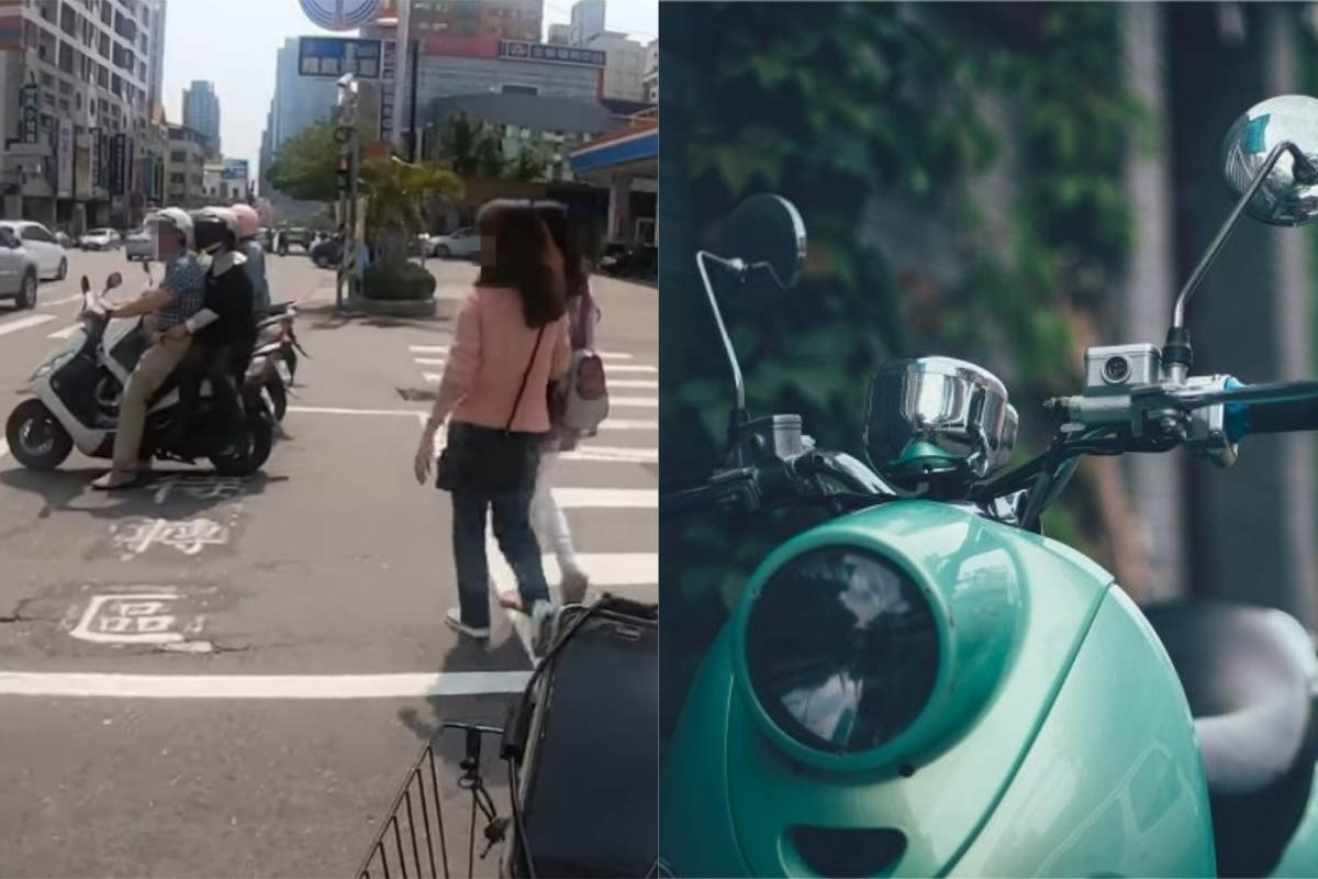 ▲有網友騎機車準備要進入待轉區，卻看到前方2名路人突然偏離人行道，下秒舉動更讓他傻眼。（示意圖／翻攝自《路上觀察學院》及《pixabay》 ）
