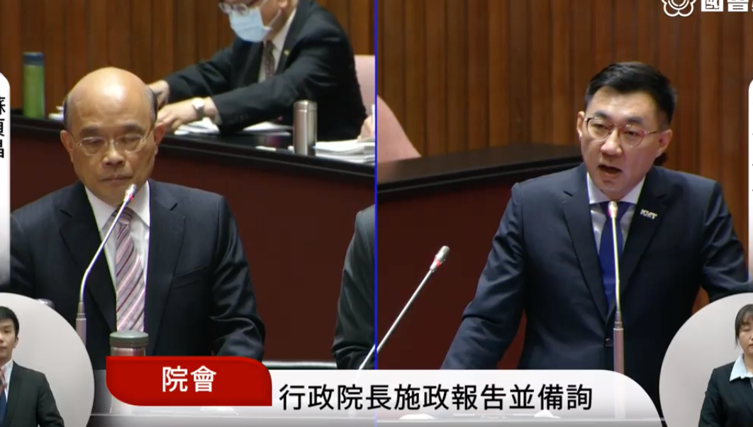 ▲行政院長蘇貞昌赴立法院施政總質詢，回應國民黨立委江啟臣對於觀光委員會3年未開的疑慮。（圖／截自國會直播）