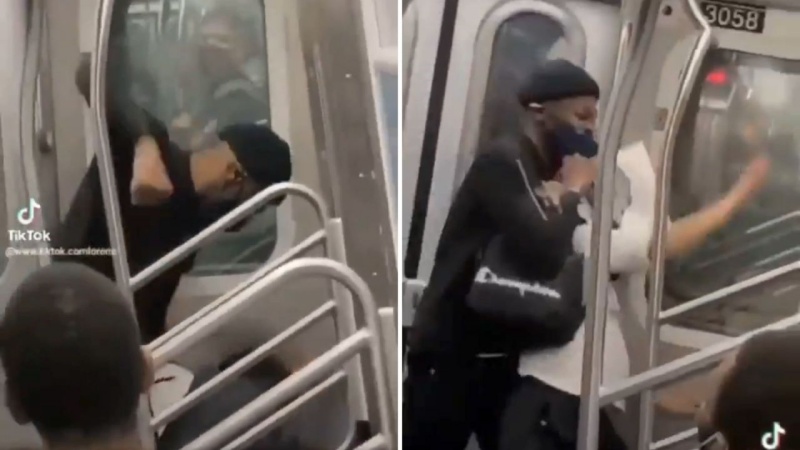 ▲美國紐約地鐵近日又發生針對亞裔的暴力事件，1名亞裔男子慘遭非裔男痛毆，卻無其他乘客上前援助。（圖／擷取自推特影片）