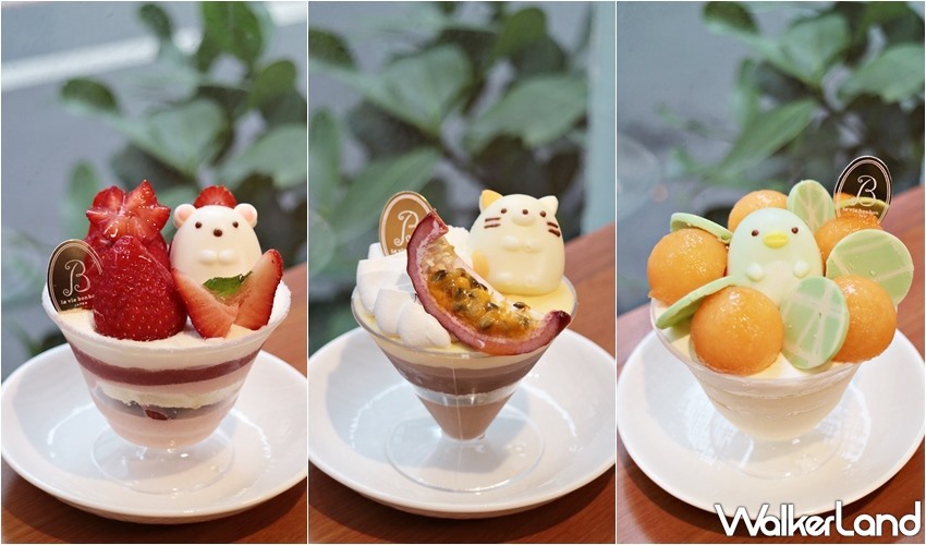 ▲其中白熊搭配草莓慕斯、貓咪則使用3種巧克力加上百香果慕斯，而企鵝則是哈密瓜與檸檬風味，並且以一整圈的哈米瓜果肉作為裝飾。（圖／WalkerLand）