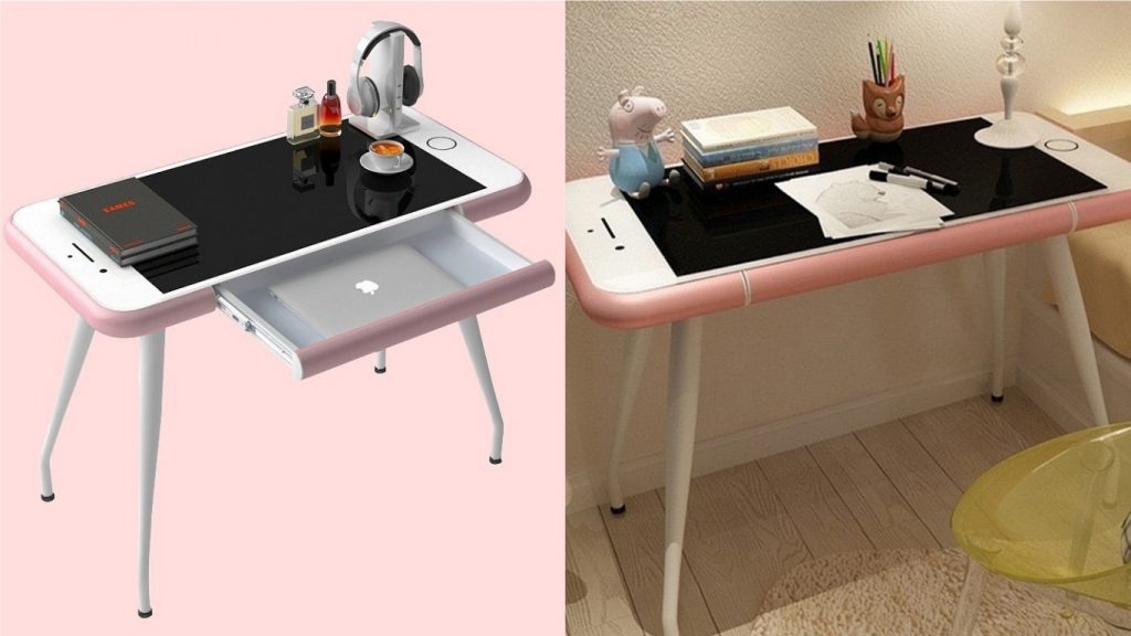 ▲近期韓國1間公司則推出「10×10」的等比例放大iPhone桌，讓不少網友笑稱這完全可以帶到班上炫耀自己有最大的iPhone。（圖／翻攝自推特）