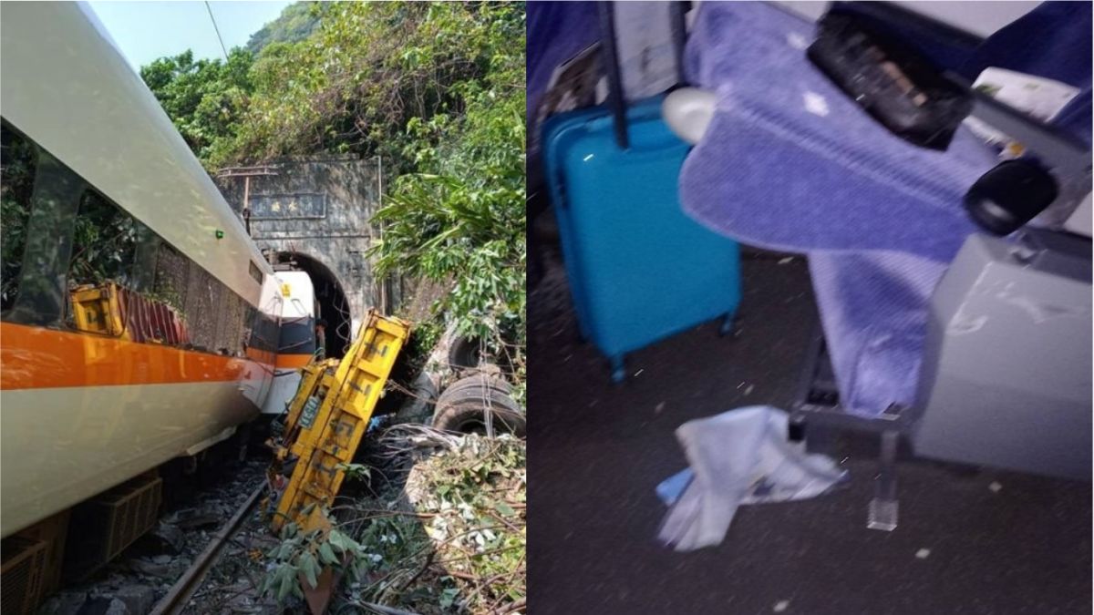 ▲台鐵太魯閣出軌於清明連假首（2）日發生出軌意外，有現場乘客拍下車廂畫面向家人報平安。（圖／翻攝自臉書社團《阿美族的歌》、《台東大小事》）