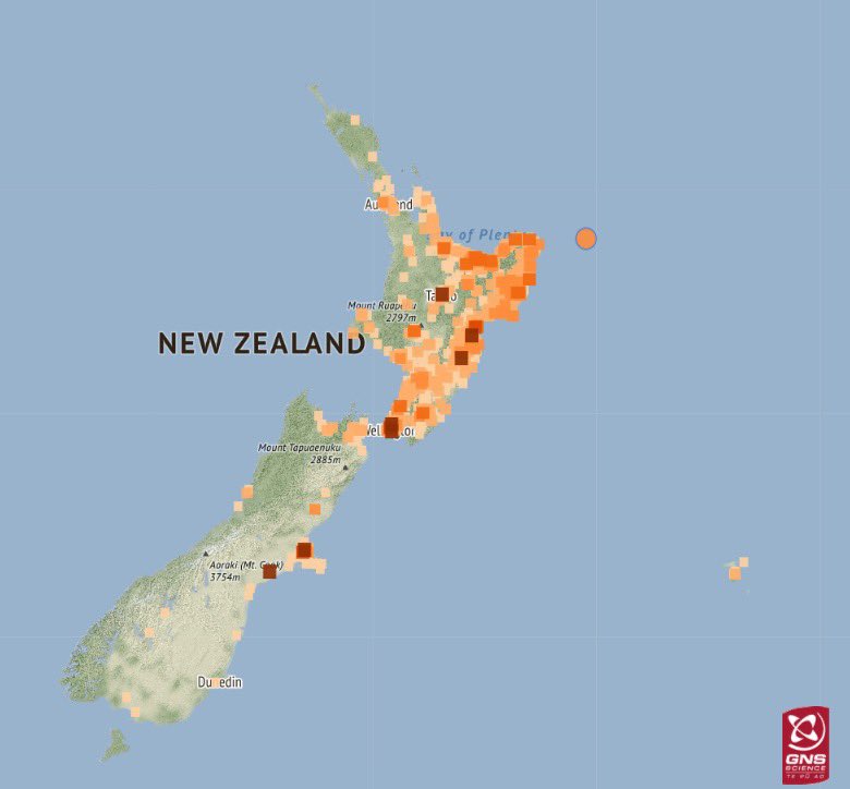 ▲紐西蘭北島（North Island）東海岸今天發生規模5.8地震。（圖／翻攝自紐西蘭地質監測官方Twitter@GeoNet）