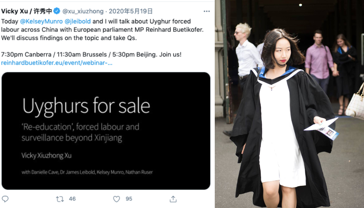 ▲前記者、澳洲戰略政策研究所（ASPI）智庫研究員許秀中曾經發表過有關新疆維吾爾人遭到政治迫害、強制勞動的研究報告。（圖／翻攝自Twitter）