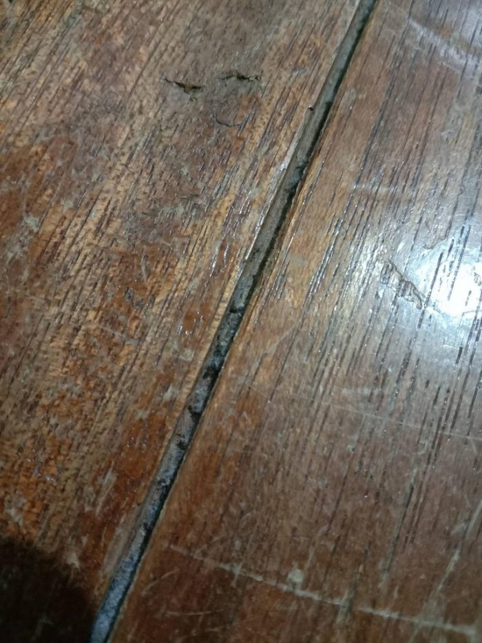 ▲網友發現自己家的地板縫隙積了許多灰塵。（圖／翻攝自Dcard）