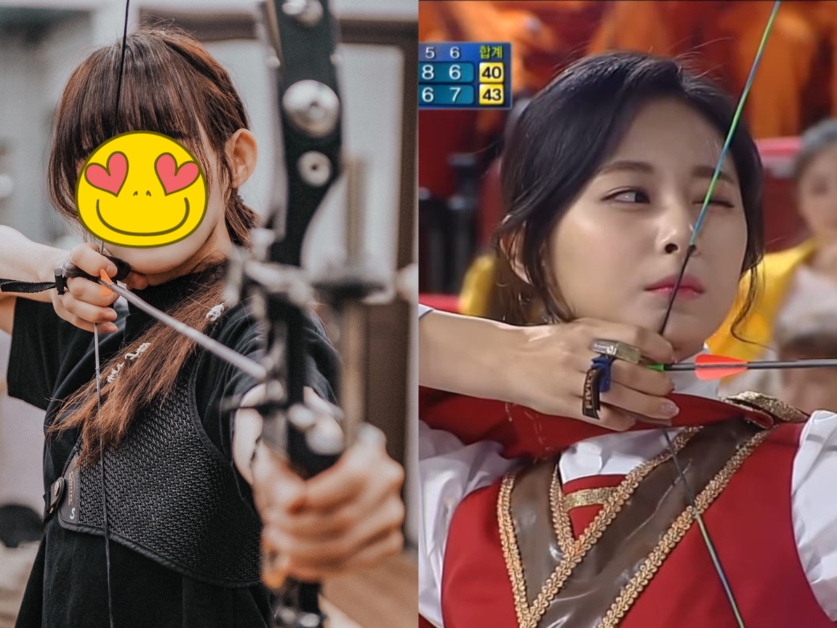 ▲吳心緹射箭英姿媲美子瑜（右）。（圖／翻攝吳心緹臉書、MBC YouTube）