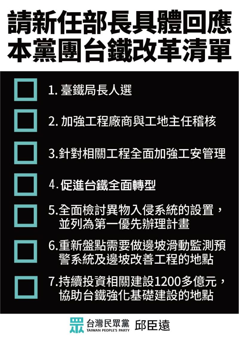 ▲民眾黨立院黨團舉行「台鐵改革監督小組系列記者會—停止撒幣建設