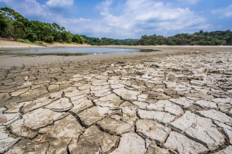 ▲台南夢之湖如今已露出脫水的泥土地。(圖/Shutterstock)