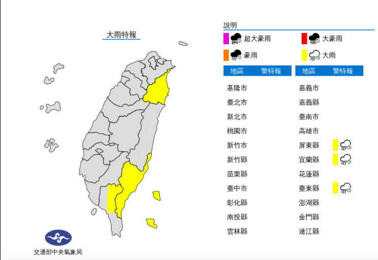 ▲旺盛對流！屏東、台東大雷雨 3縣市大雨特報。（圖／氣象局提供）