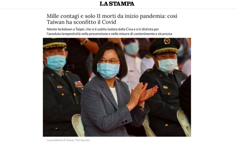 ▲義大利媒體報導，台灣出色的防疫成果受到許多國家肯定，呼籲讓台灣加入世界衛生組織（WHO）。（圖／翻攝自義大利《新聞報》（La Stampa））