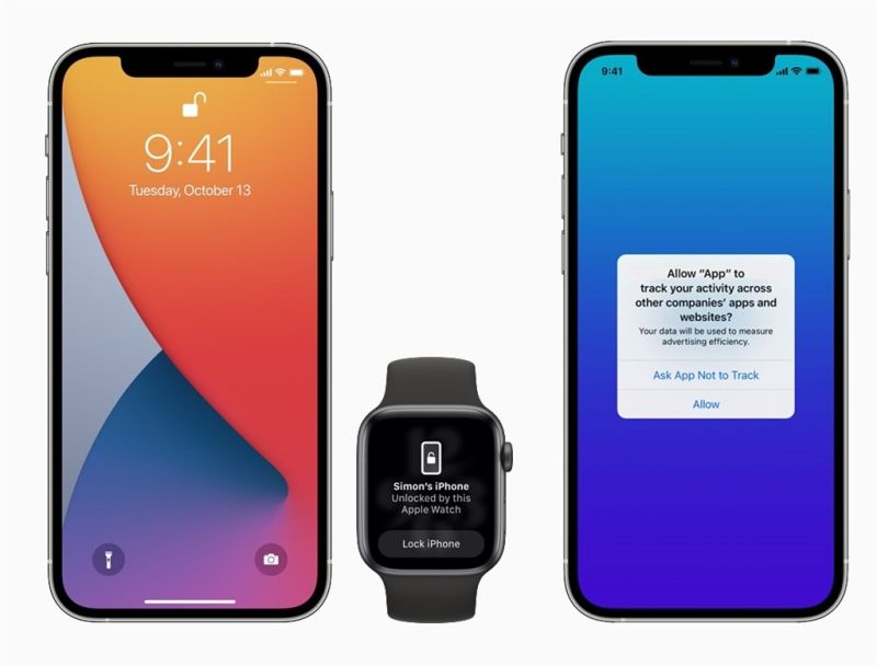 ▲蘋果公司（Apple）27日正式釋出iOS 14.5作業系統更新，4大新功能包括在戴口罩時以Apple Watch解鎖iPhone、更多元的Siri聲音、新的隱私控制、伴侶表情符號提供更多膚色選擇等內容。（圖/中央社）