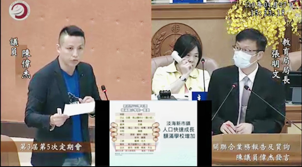 ▲新北市議員陳偉杰認為，淡海國小初估經費已比原先的預算要多加1億元，憂心教育局根本無力負擔這額外支出。（圖／新北市議員陳偉杰提供）